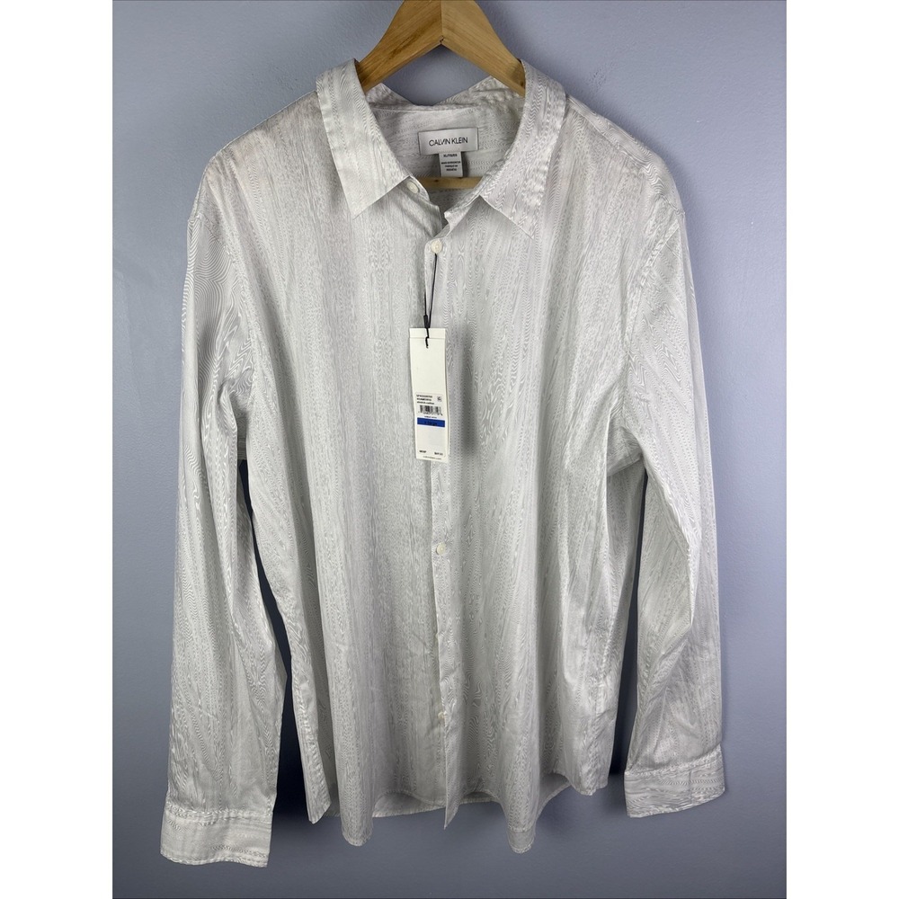 CALVIN KLEIN Shirt Mens XL The Stretch Cotton Mens  L/S White Marble Swirl $69